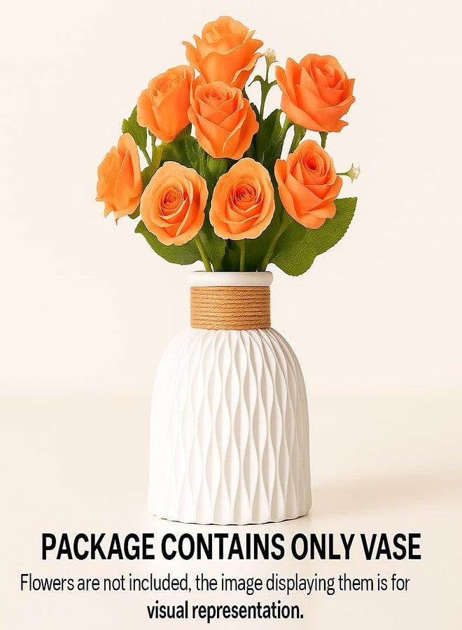 Vendola Plastic Pineapple Shape Decorative Vase with Jute Rope Top | Ceramic Look, Unbreakable Flower Pot for Centre Table, Balcony & Living Room Decor | Only Vase (No Flower) (White) - Image 3